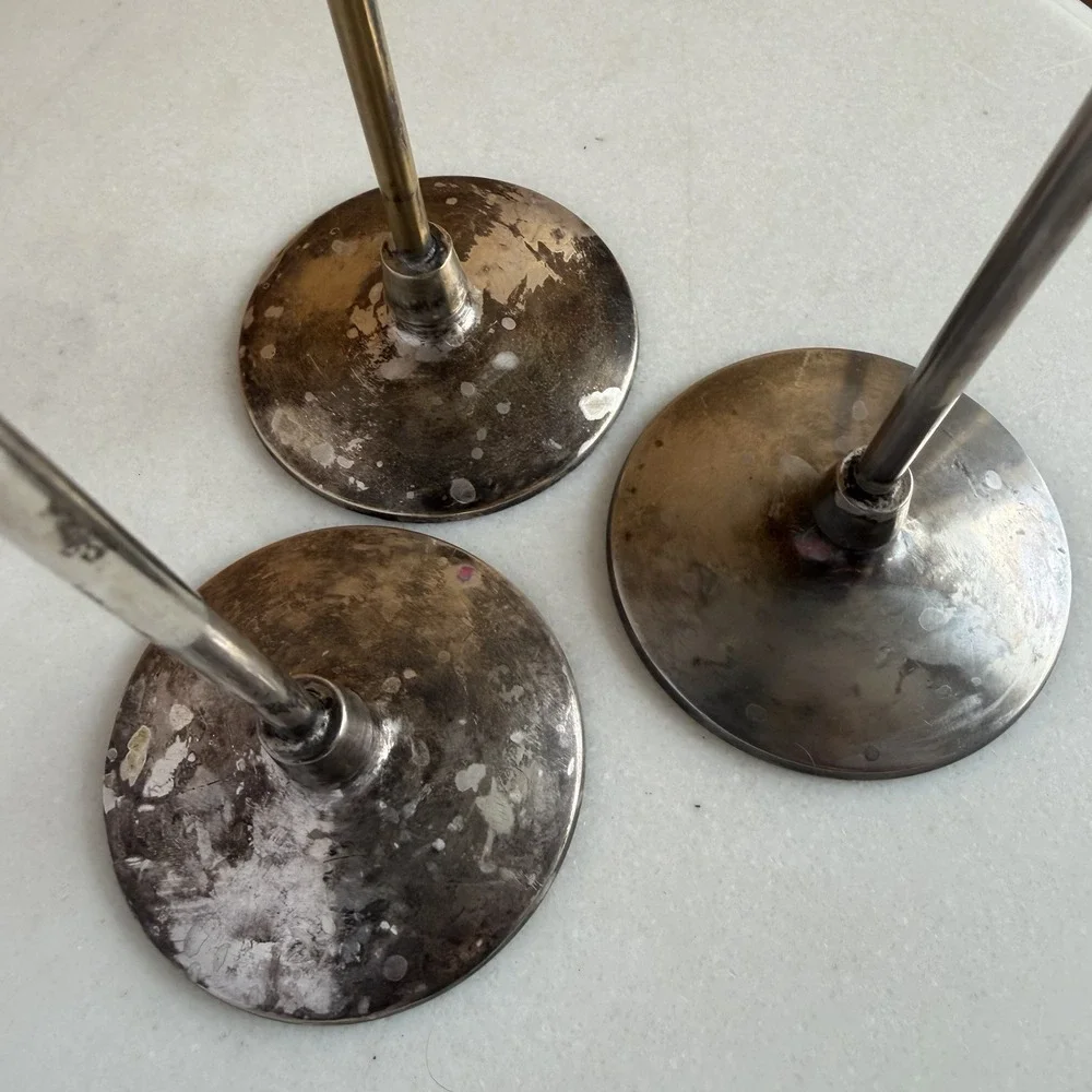 Set Of 3 Graduated Silver Tone Candle Stick Holders Tulip Tapered VTG Unmarked
